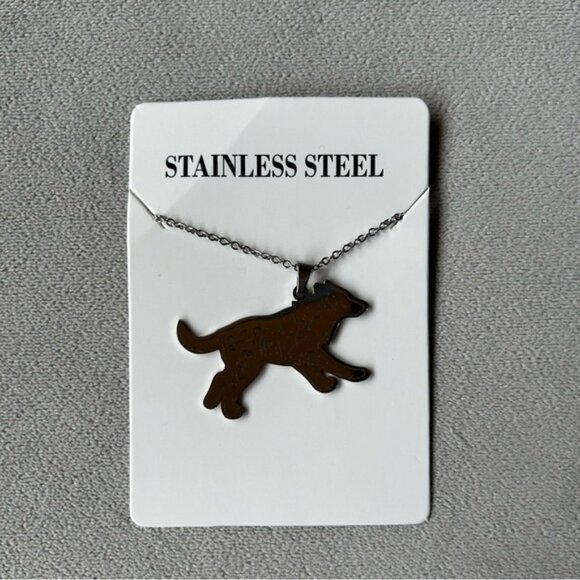 Wolf Silhouette Stainless Steel Pendant ~ Adjustable Necklace ~ Brand New - Picture 3 of 9